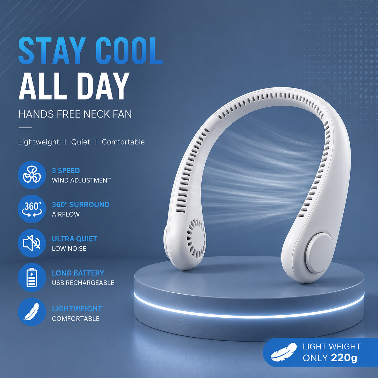 PolarEase AirWrap Elite — Bladeless Hands-Free Neck Fan