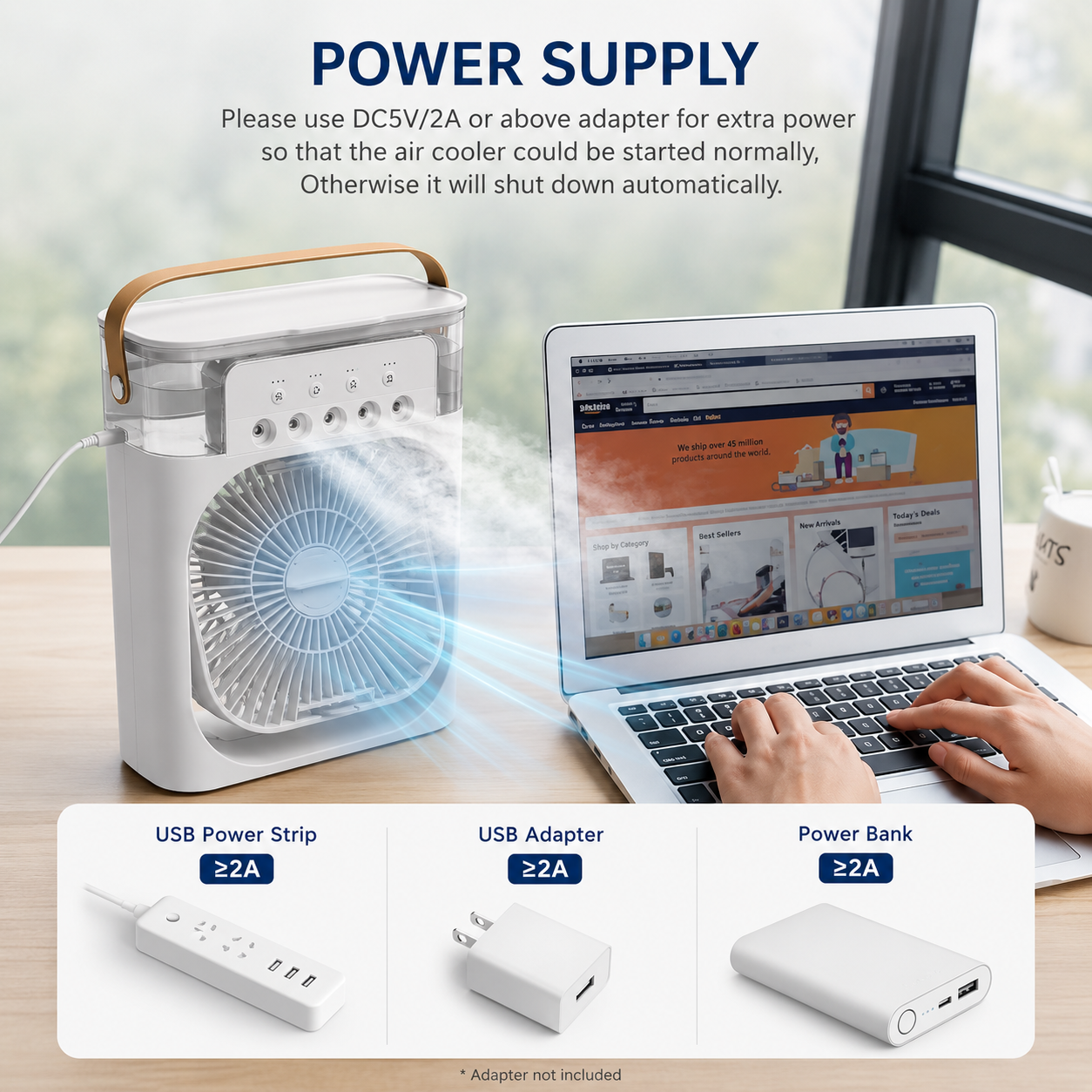 PolarEase ArcticFlow Lux — Smart Desktop Cooler with Clock &amp; LED