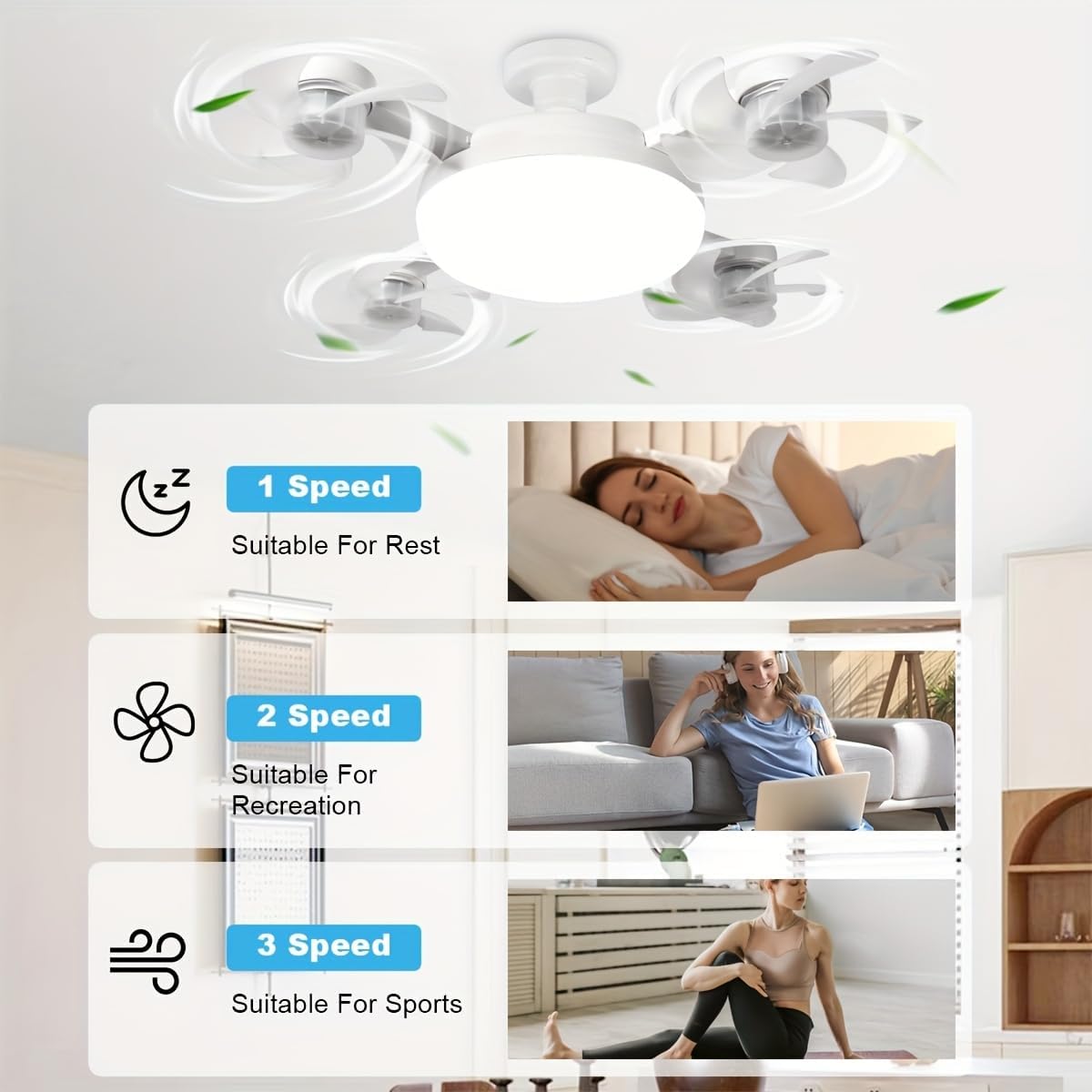 PolarEase AirGlow — Portable LED Fan with Remote | 3 Speeds | USB | White