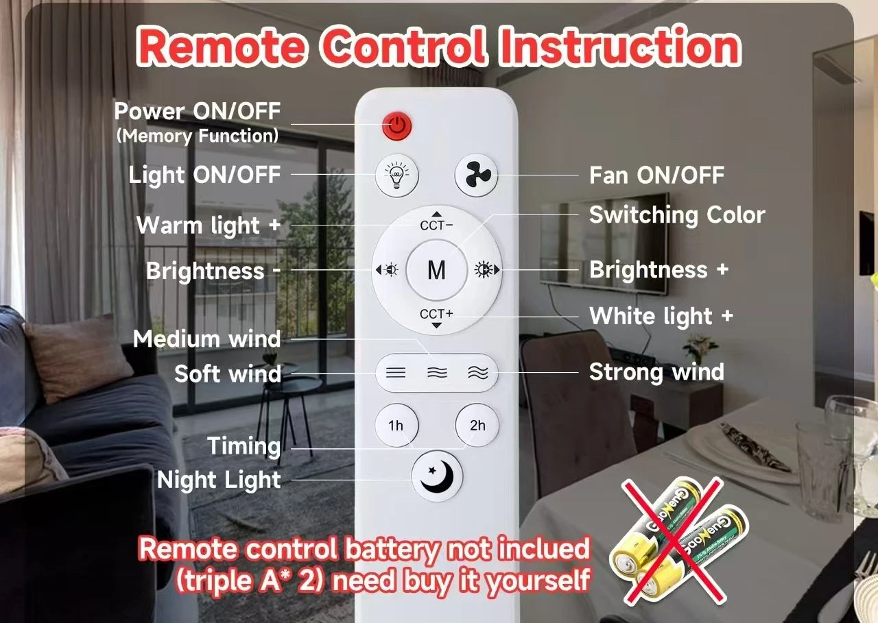 PolarEase AirGlow — 40W LED Ceiling Fan with Remote Control | E27 Socket | Dimmable | 85–265V